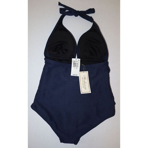 Shoshanna 21TX7455 Women's Sz 6 Navy Textured Tied One Piece Swimsuit $235 - Picture 6 of 8